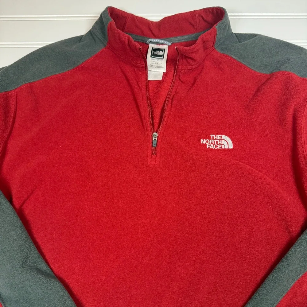 The North Face Mens TKA 100 Fleece 1/4 Zip Pullover‎ Red Grey A436 Size Large